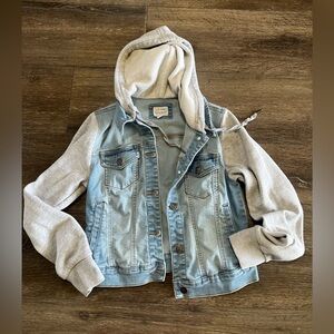 Wax Jean Light Blue Denim Jacket with Gray Hooded Sleeves